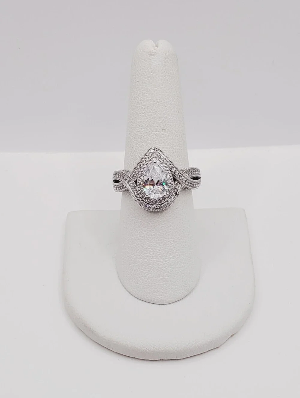 Classic Teardrop Halo Engagement Ring In 925 Sterling Silver - Simulated Diamond